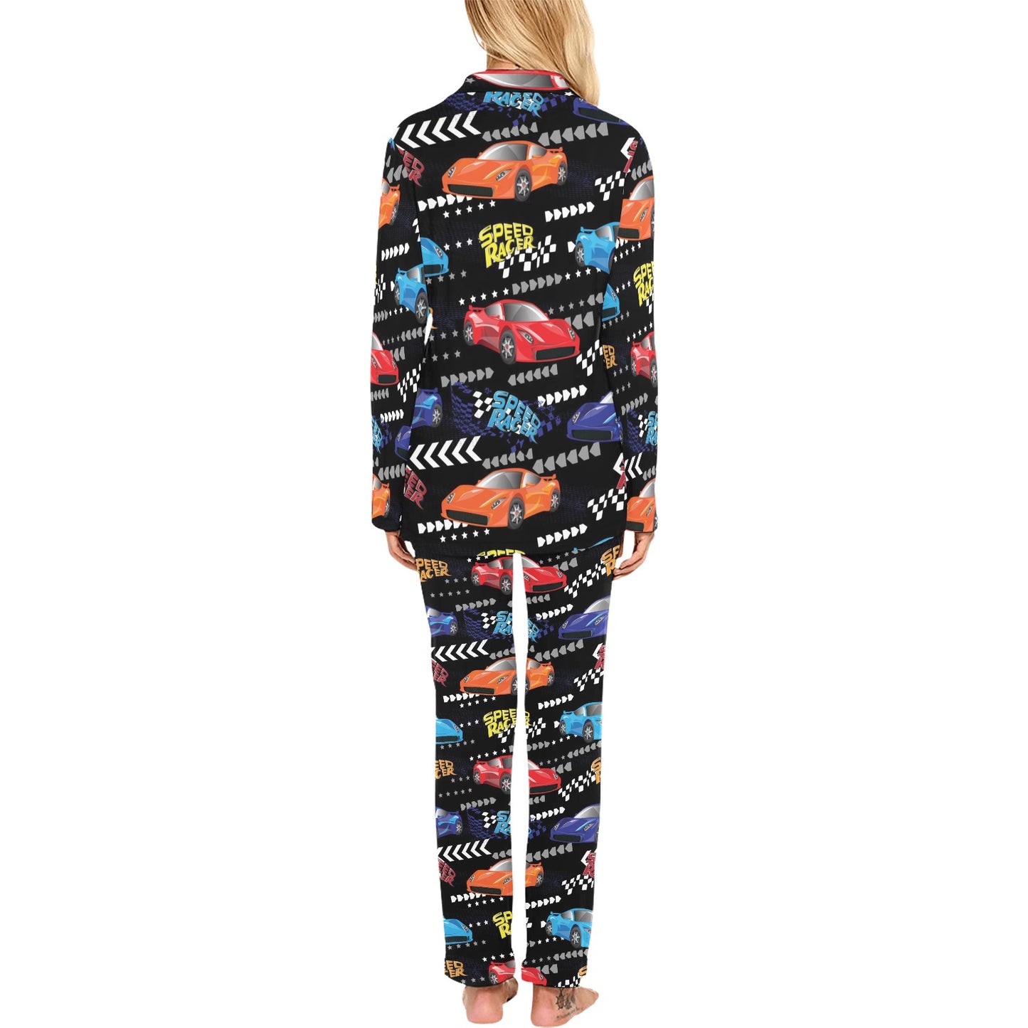 Racing Pattern Print Design A05 Women's Long Pajama Set