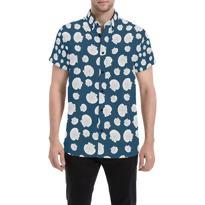 Seashell Print Design LKS3012 Men Short Sleeve Button Up Shirt