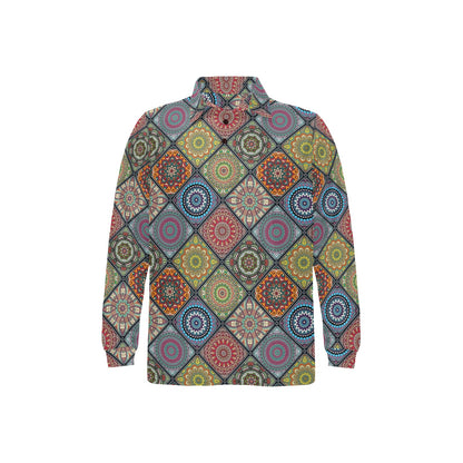Bohemian Pattern Print Design 05 Long Sleeve Polo Shirt For Men's