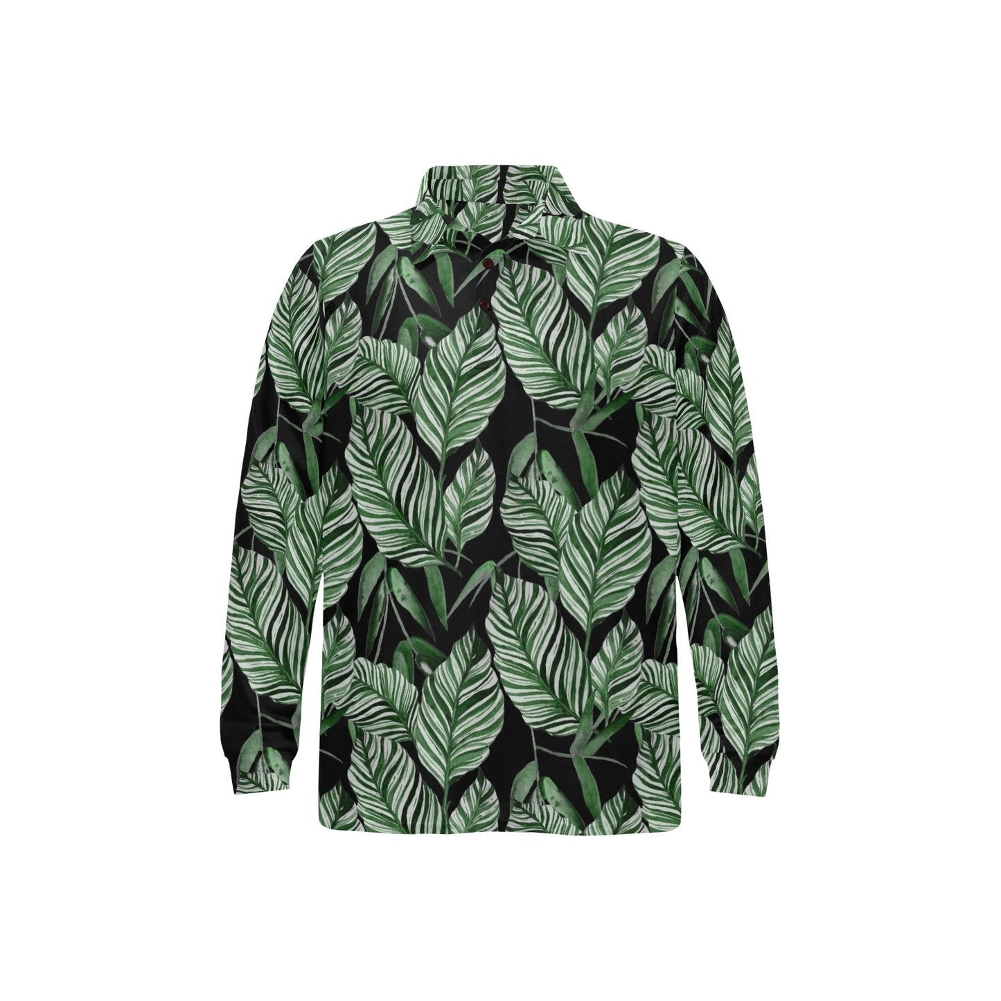 Palm Leaves Pattern Print Design PL09 Long Sleeve Polo Shirt For Men's