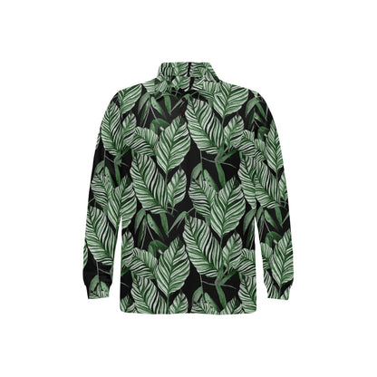 Palm Leaves Pattern Print Design PL09 Long Sleeve Polo Shirt For Men's