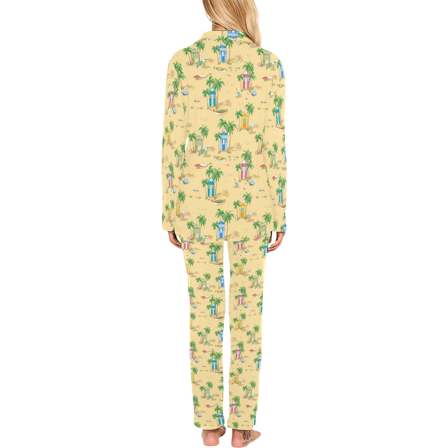Beach Themed Pattern Print Design 01 Women's Long Pajama Set