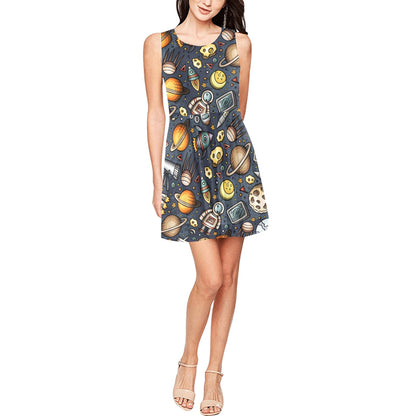 Space Pattern Print Sleeveless Dress