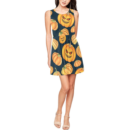 Pumpkin Halloween Pattern Print Design A04 Sleeveless Dress
