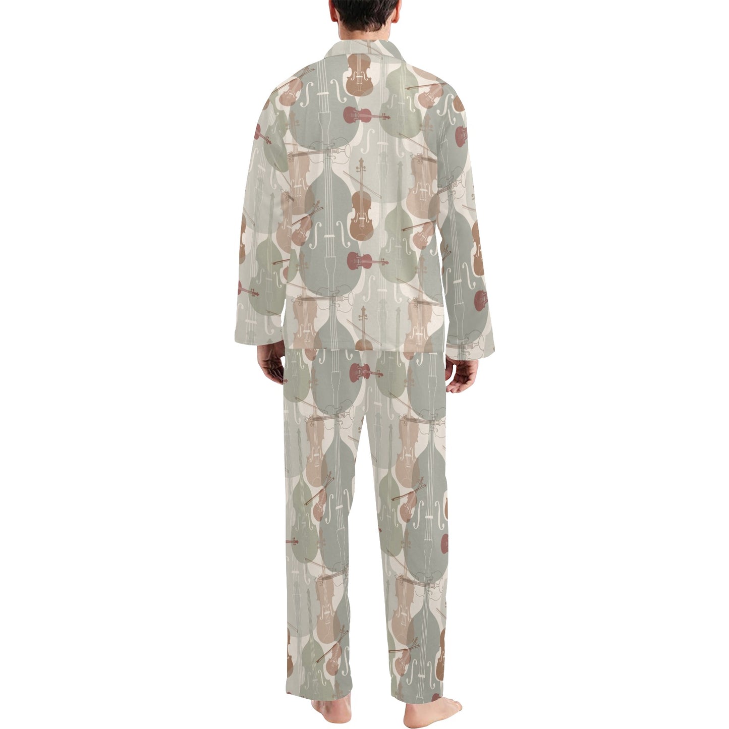 Violin Pattern Print Design 01 Men's Long Pajama Set