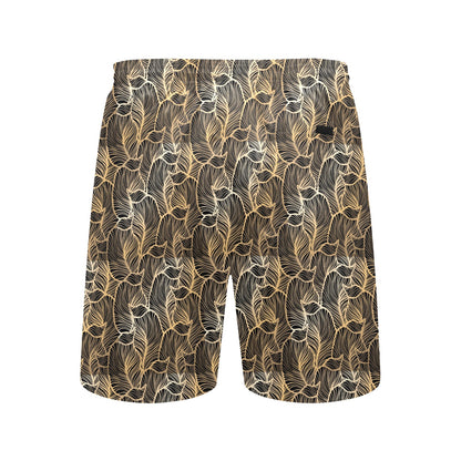 Elegant Gold leaf Print Men's Swim Trunks Beach Shorts