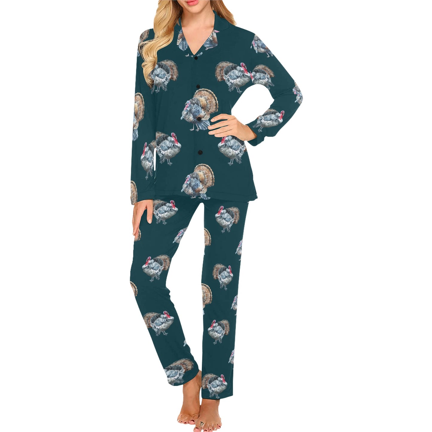Turkey Pattern Print Design 03 Women's Long Pajama Set