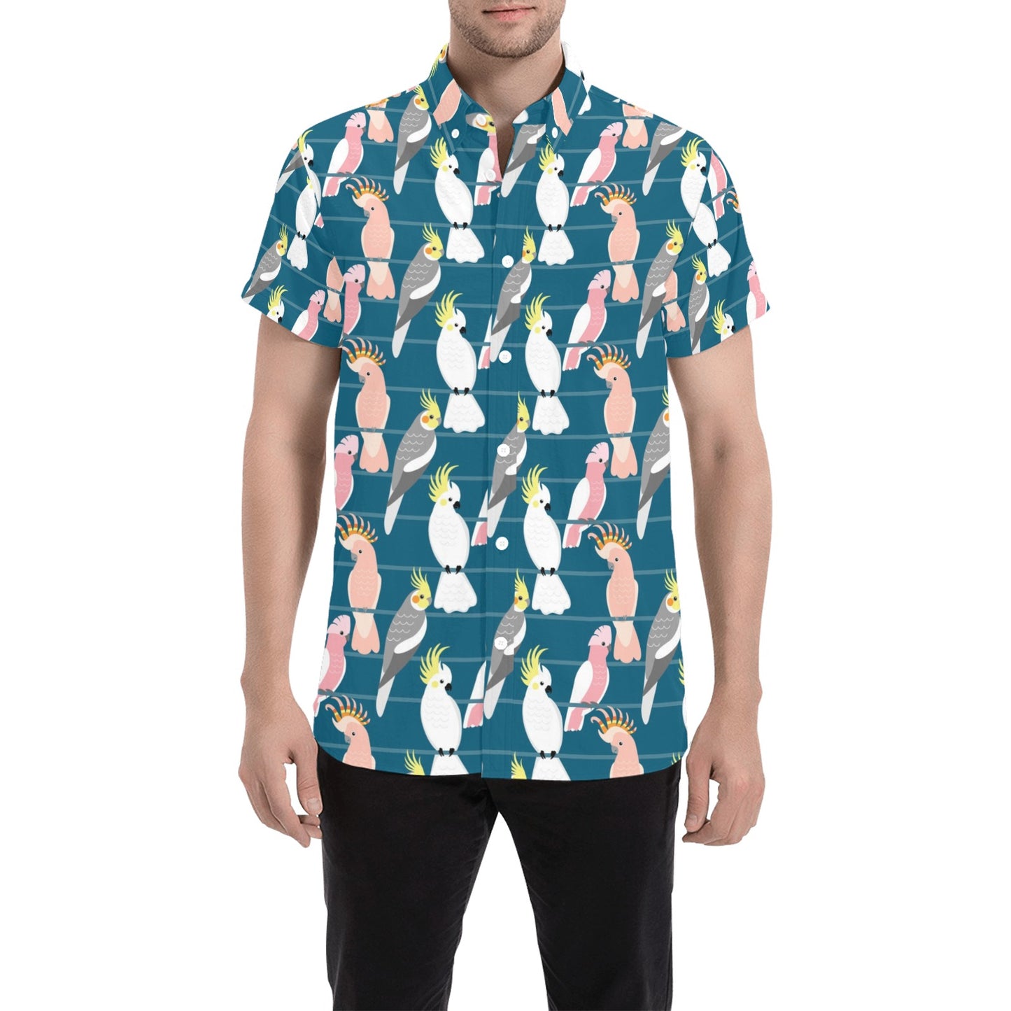 Cockatoo Print Design LKS401 Men Short Sleeve Button Up Shirt