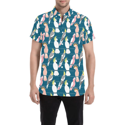 Cockatoo Print Design LKS401 Men Short Sleeve Button Up Shirt