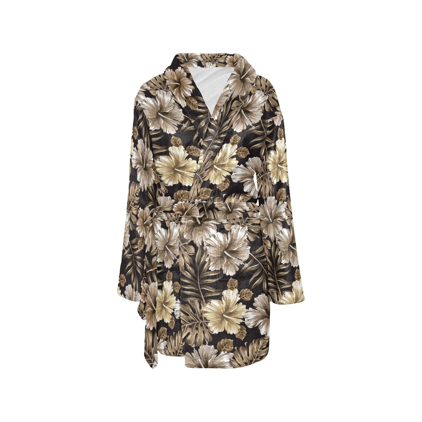 Brown Hibiscus Tropical Women's Fleece Robe