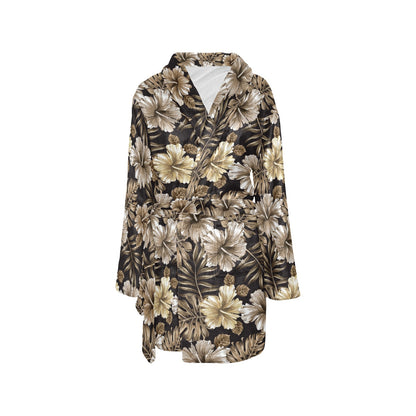 Brown Hibiscus Tropical Women's Fleece Robe