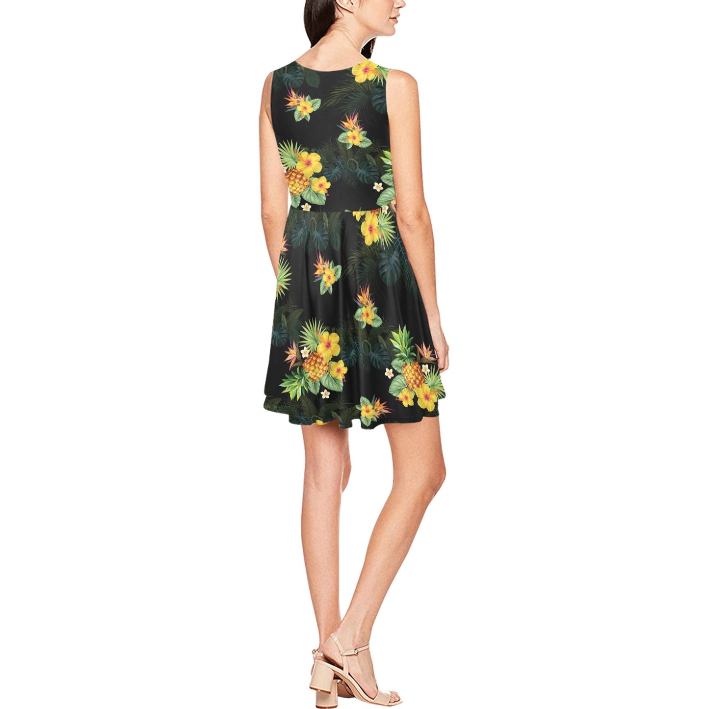Pineapple Tropical Flower Print Pattern Sleeveless Dress