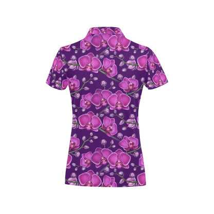 Orchid Purple Pattern Print Design OR02 Women's Polo Shirt