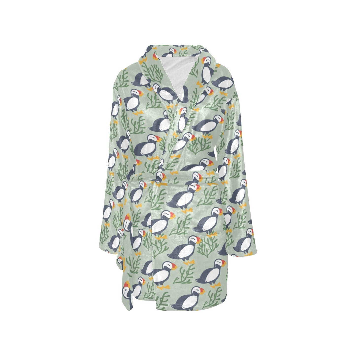 Puffin Pattern Print Design A04 Women's Fleece Robe