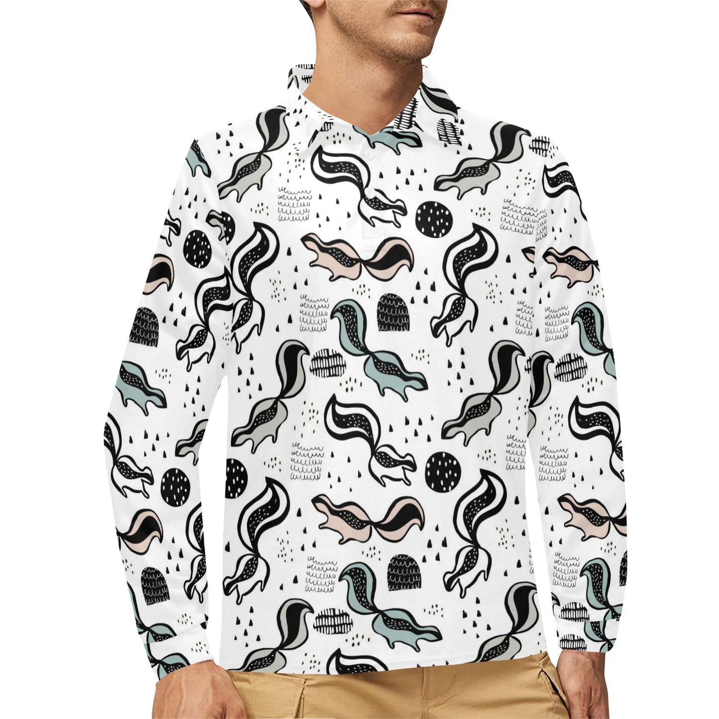 Skunk Print Design LKS303 Long Sleeve Polo Shirt For Men's