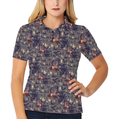 Creepy Graveyard Print Design LKS301 Women's Polo Shirt