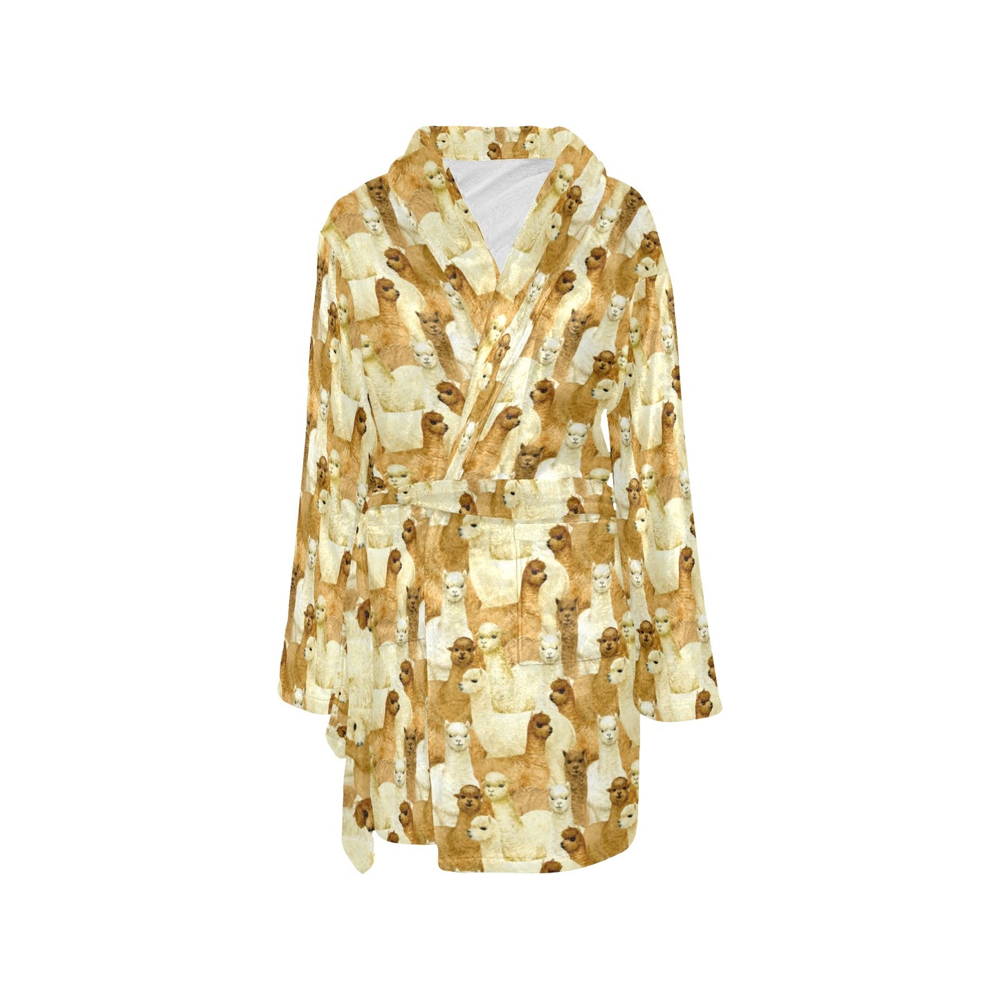 Alpaca Watercolor Design Themed Print Women's Fleece Robe