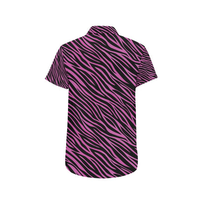 Zebra Pink Print Design LKS304 Men Short Sleeve Button Up Shirt