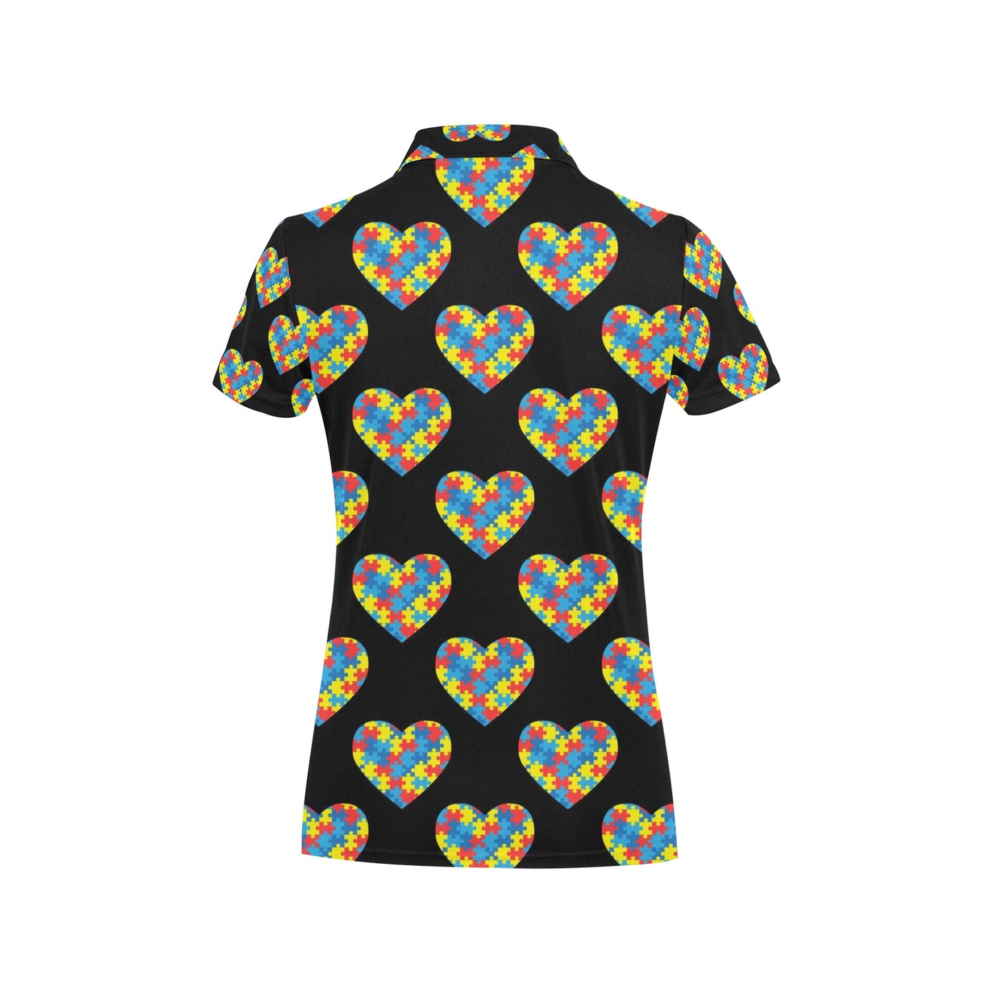 Autism Awareness Heart Design Print Women's Polo Shirt