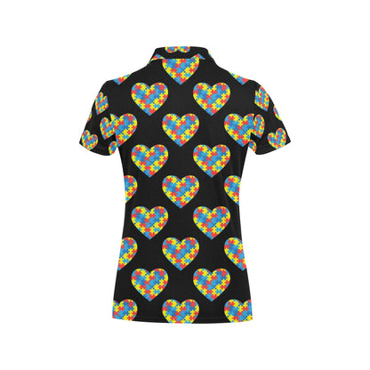 Autism Awareness Heart Design Print Women's Polo Shirt