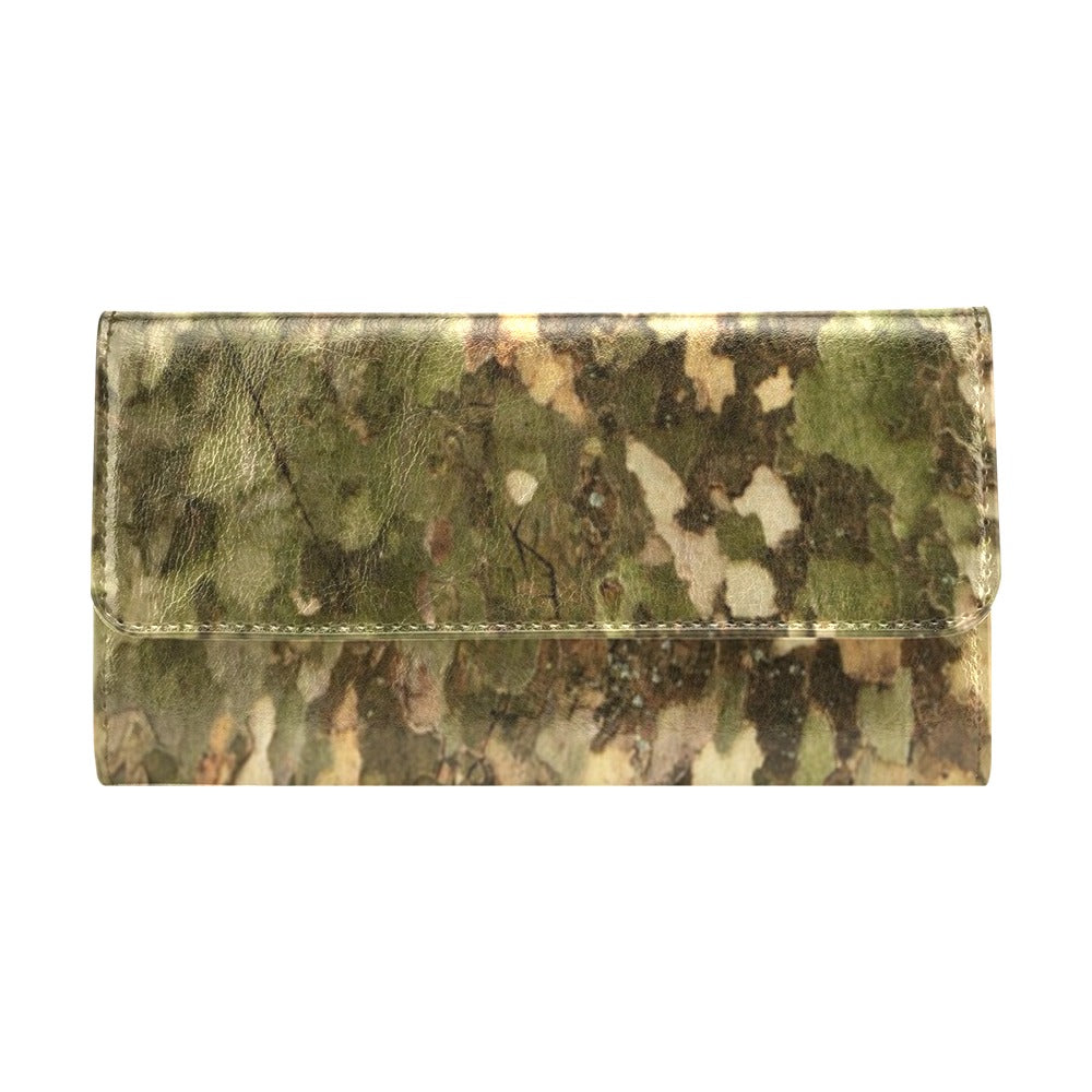 Camo Realistic Tree Texture Print Women's Trifold Wallet