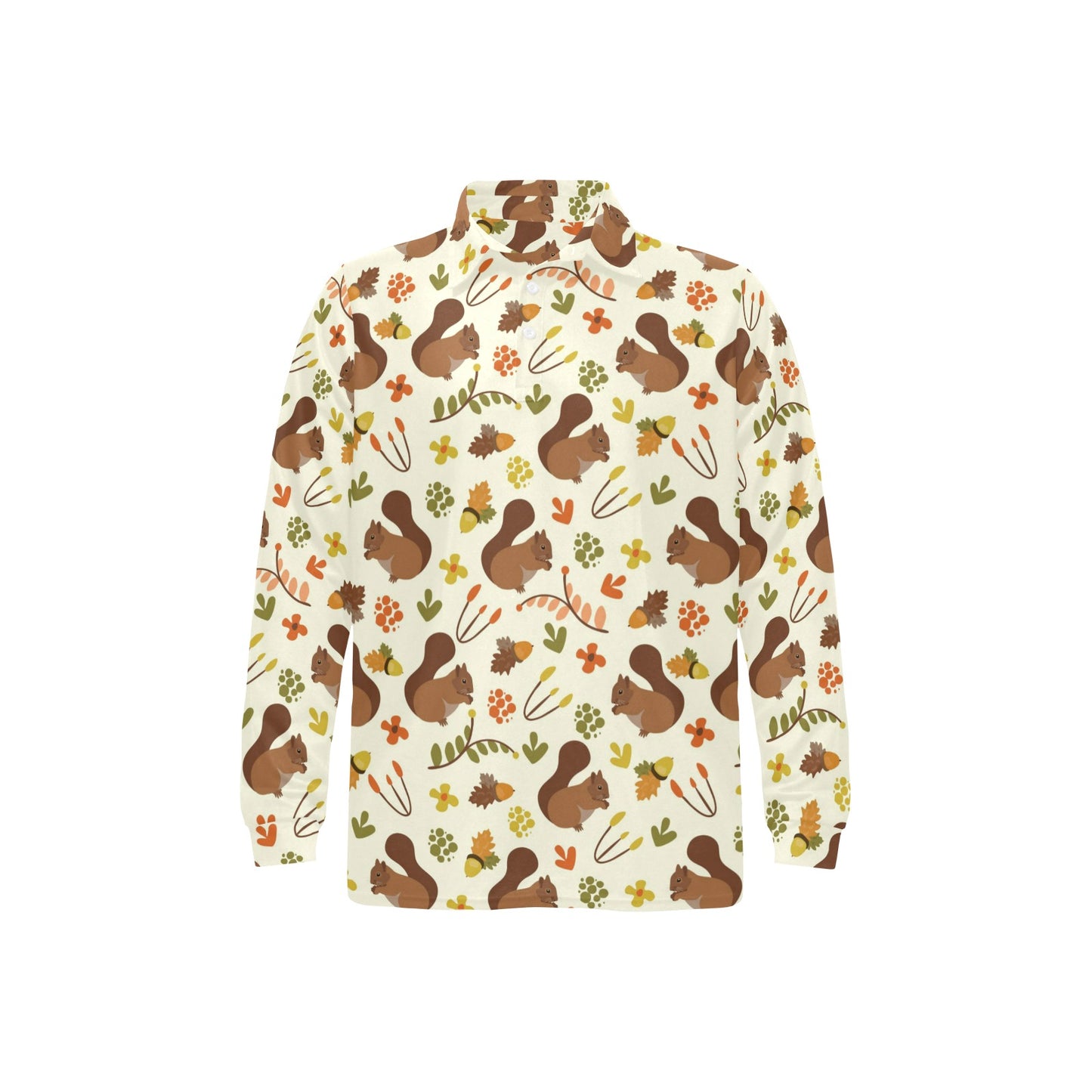 Squirrel Print Design LKS3010 Long Sleeve Polo Shirt For Men's