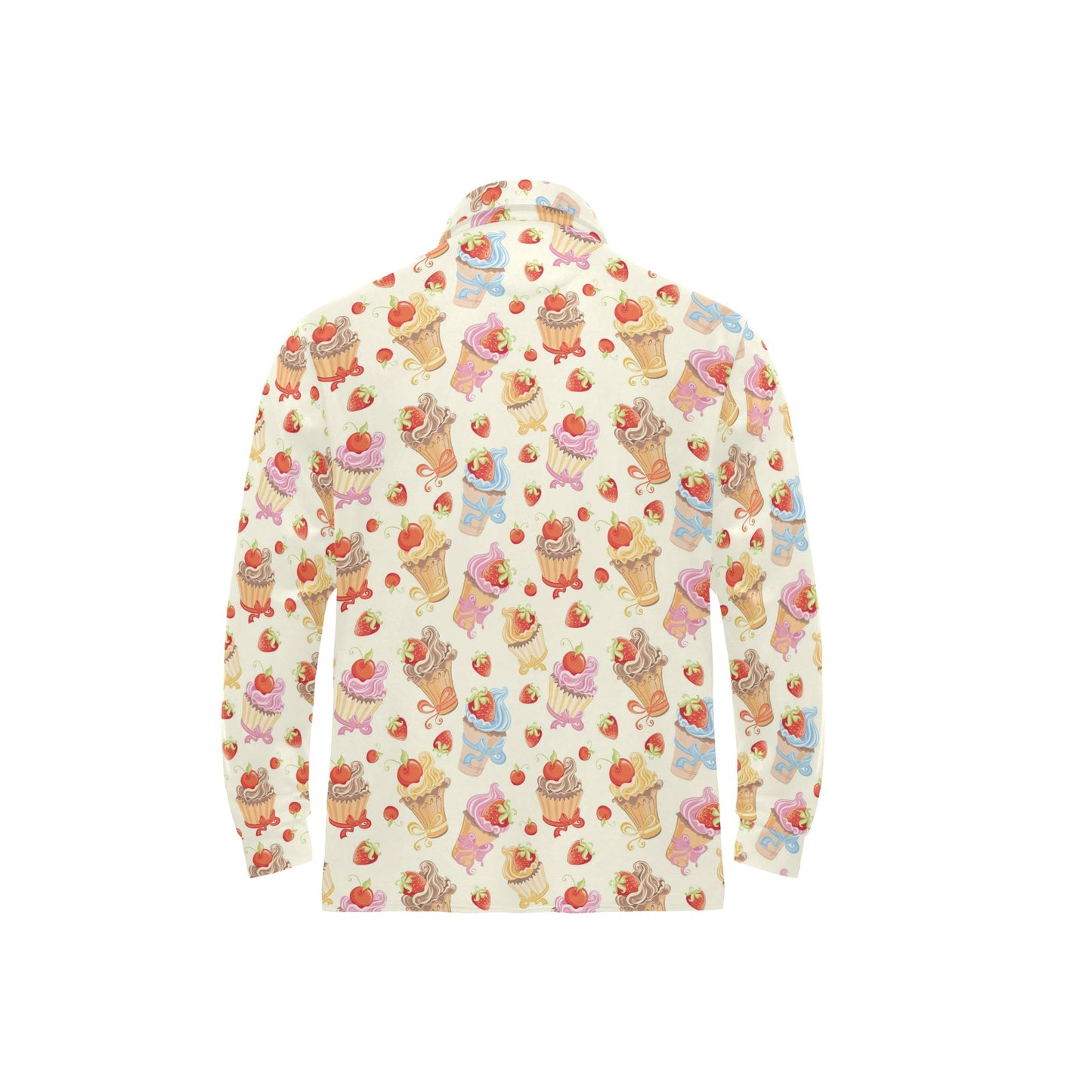 Cupcakes Strawberry Cherry Print Long Sleeve Polo Shirt For Men's