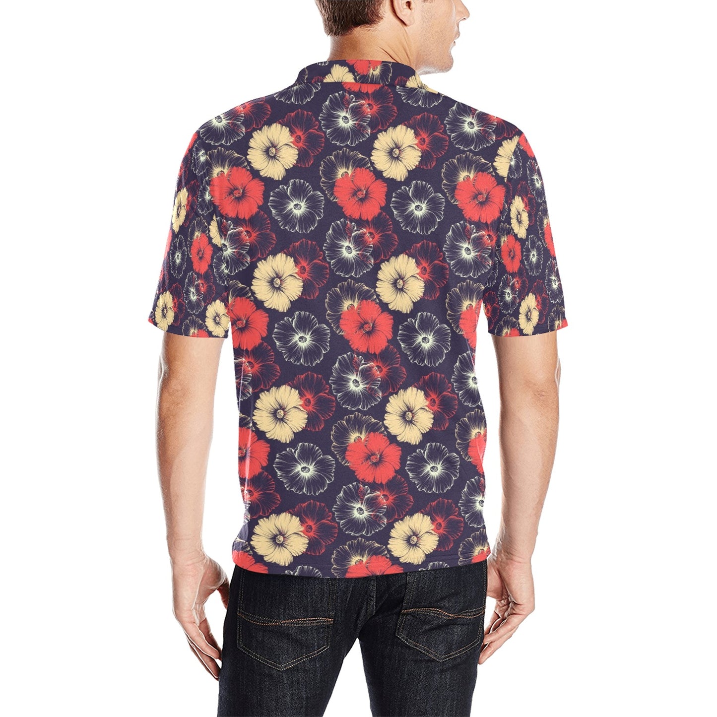 Tropical Flower Print Design LKS302 Men Polo Shirt