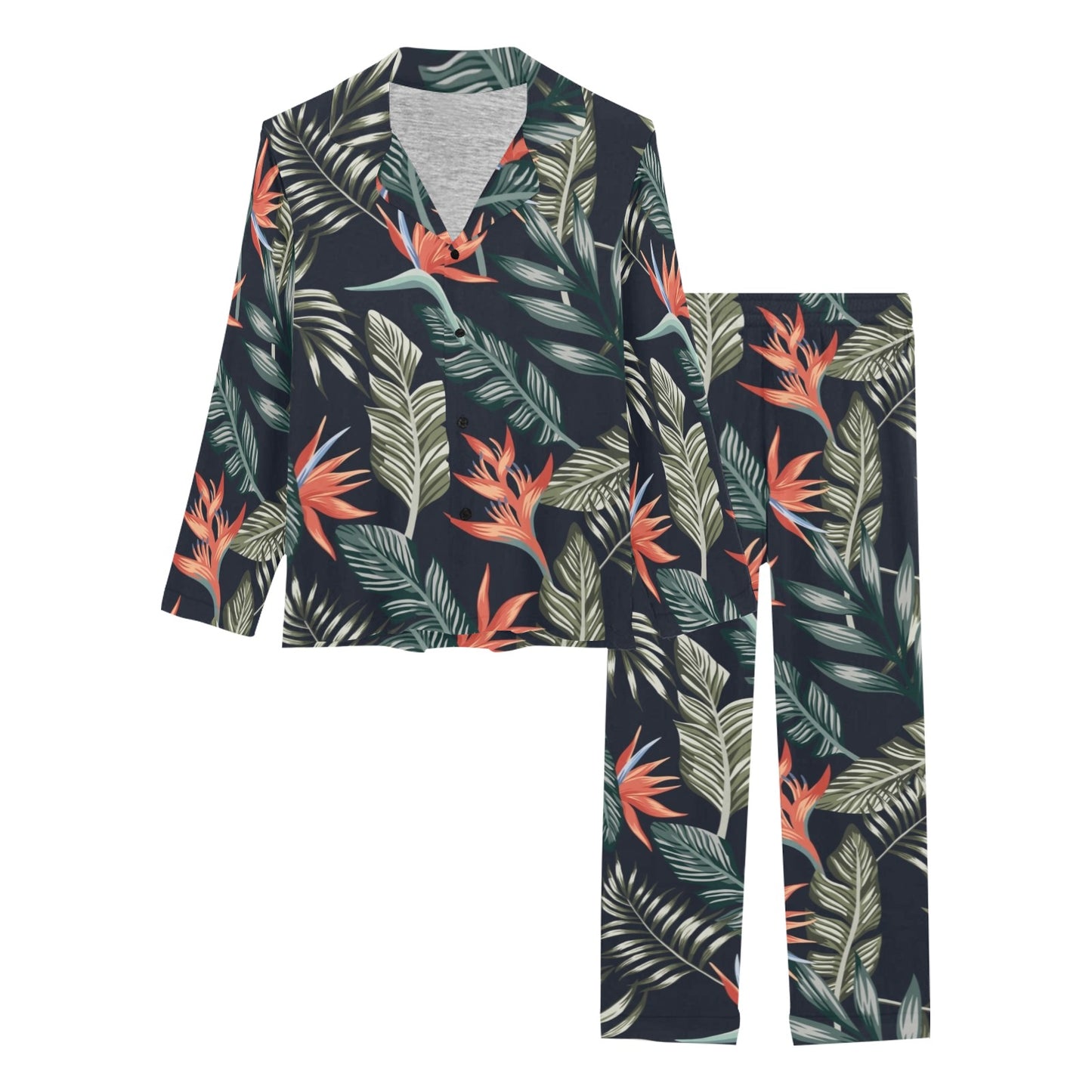 Bird Of Paradise Pattern Print Design BOP02 Women's Long Pajama Set