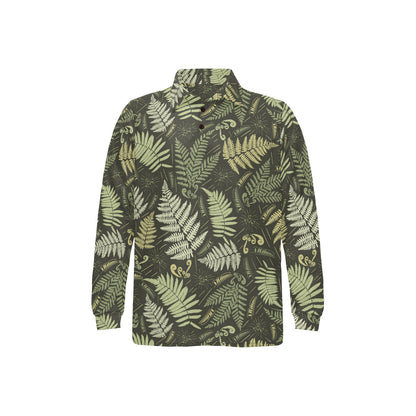 Fern Leave Green Print Pattern Long Sleeve Polo Shirt For Men's