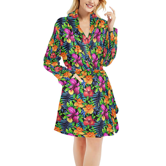 Tropical Folower Colorful Print Women's Fleece Robe