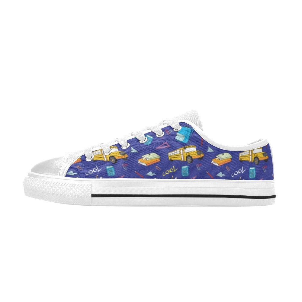 School Bus Print Design LKS307 Women's White Low Top Shoes