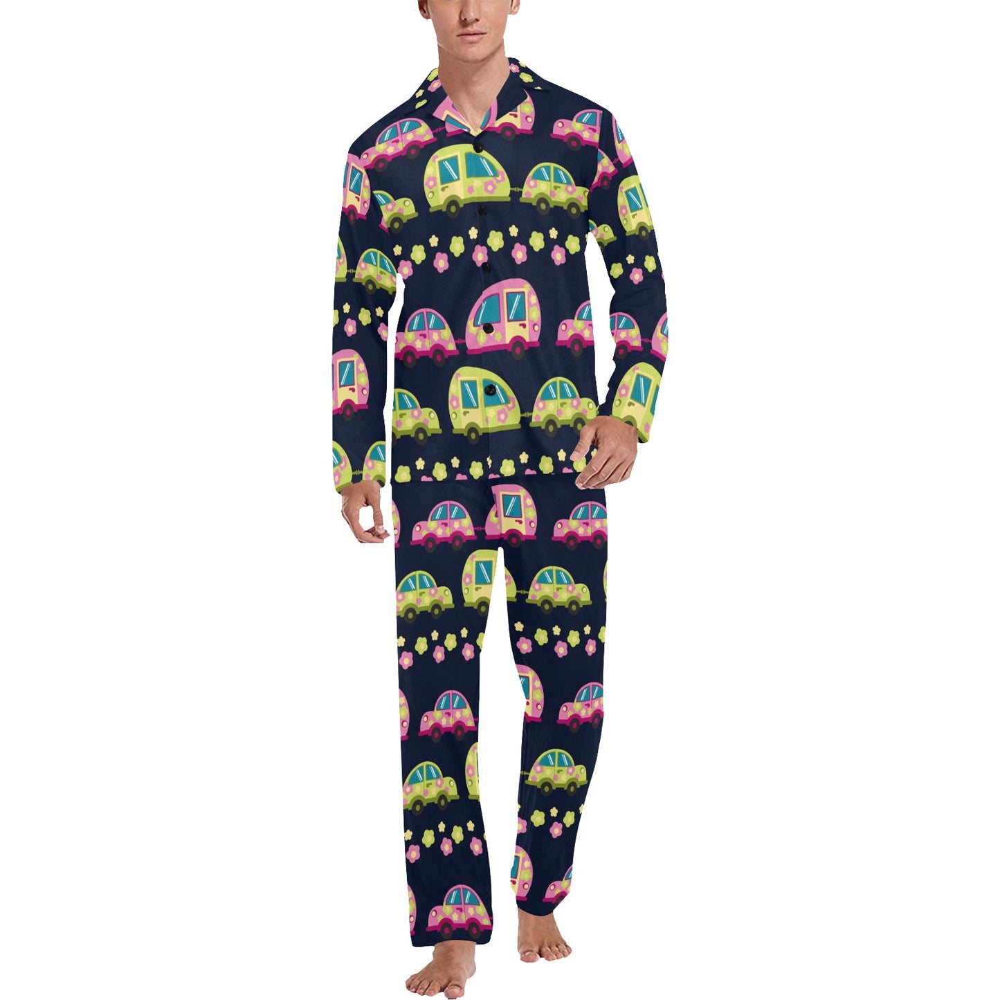 Camper Cute Camping Design No 3 Print Men's Long Pajama Set