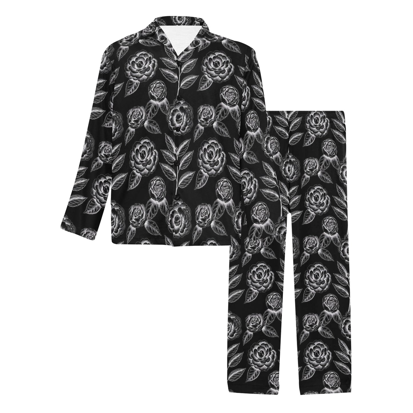 Camellia Pattern Print Design 02 Men's Long Pajama Set