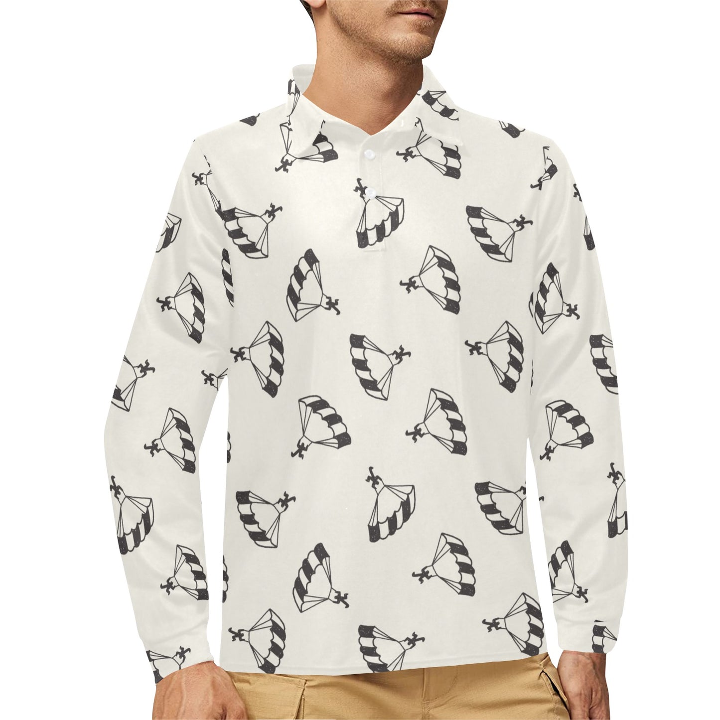 Skydiver Print Design LKS301 Long Sleeve Polo Shirt For Men's