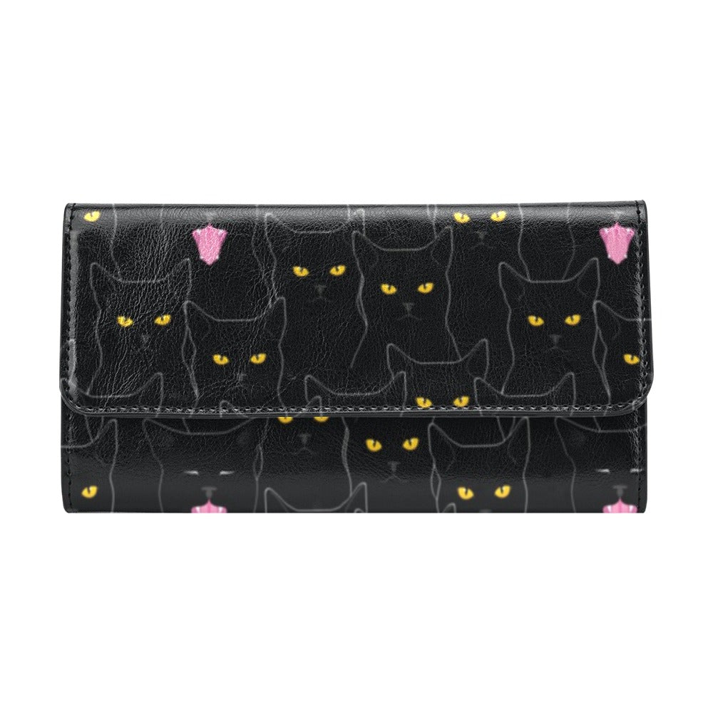 Black Cat Yellow Eyes Print Pattern Women's Trifold Wallet