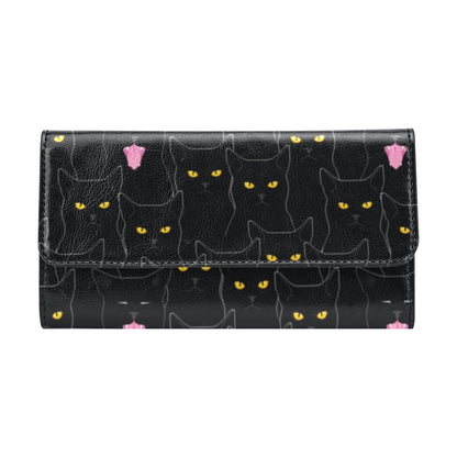 Black Cat Yellow Eyes Print Pattern Women's Trifold Wallet