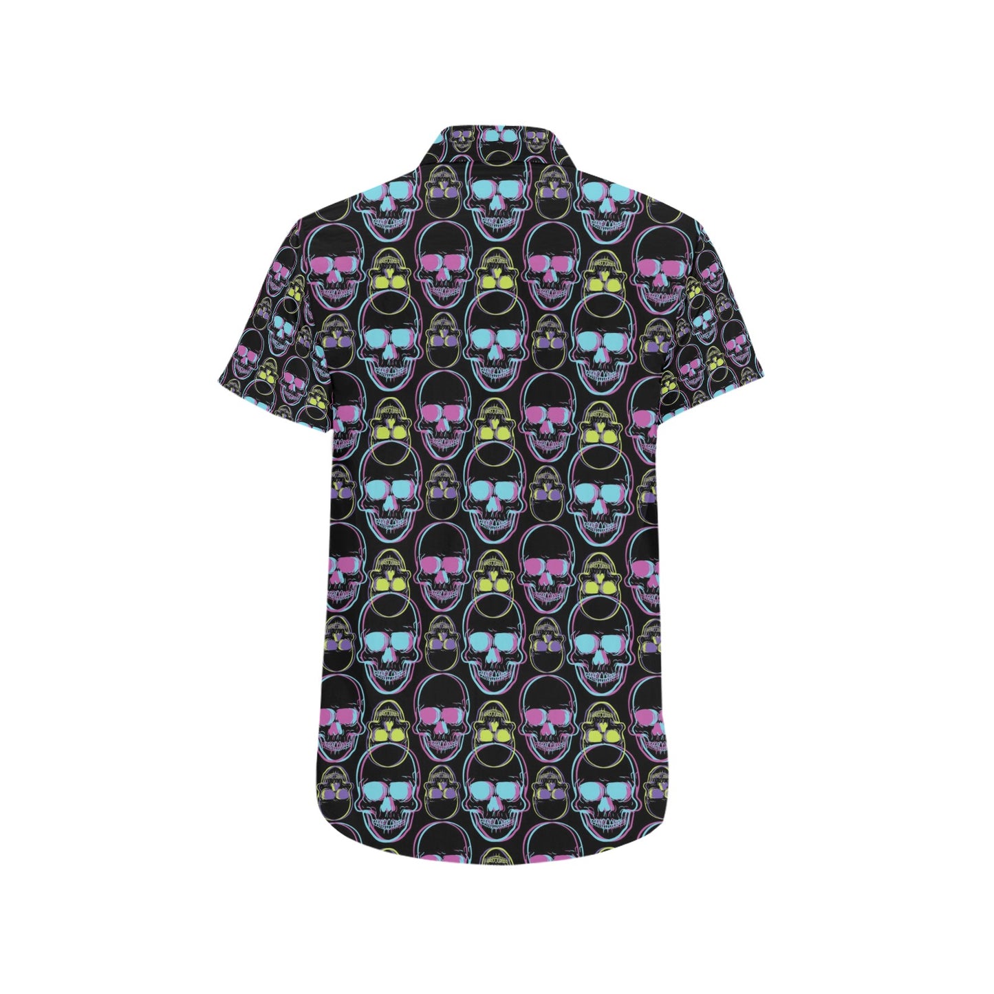 Skull 3D Colorful Print Design LKS309 Men Short Sleeve Button Up Shirt