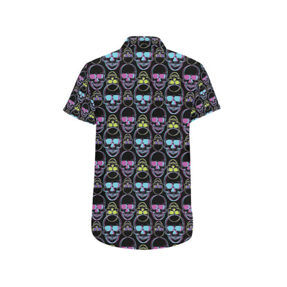 Skull 3D Colorful Print Design LKS309 Men Short Sleeve Button Up Shirt