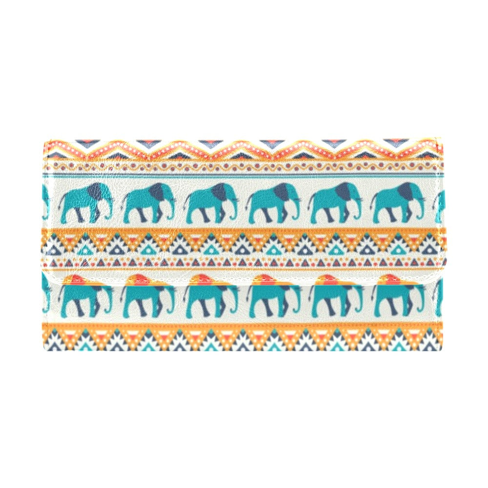 Elephant Aztec Ethnic Print Pattern Women's Trifold Wallet