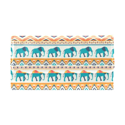 Elephant Aztec Ethnic Print Pattern Women's Trifold Wallet
