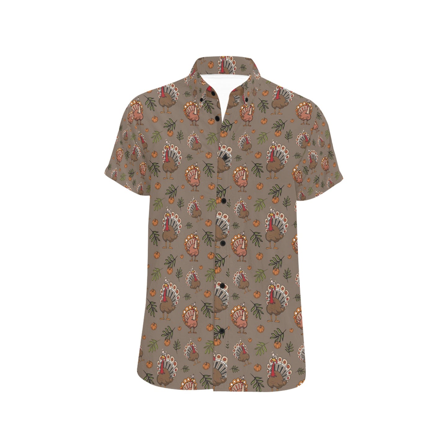 Thanksgiving Print Design LKS306 Men Short Sleeve Button Up Shirt