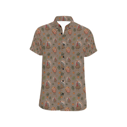 Thanksgiving Print Design LKS306 Men Short Sleeve Button Up Shirt