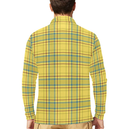Tartan Yellow Print Design LKS301 Long Sleeve Polo Shirt For Men's