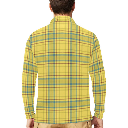 Tartan Yellow Print Design LKS301 Long Sleeve Polo Shirt For Men's