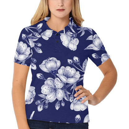 Cherry Blossom Pattern Print Design CB01 Women's Polo Shirt