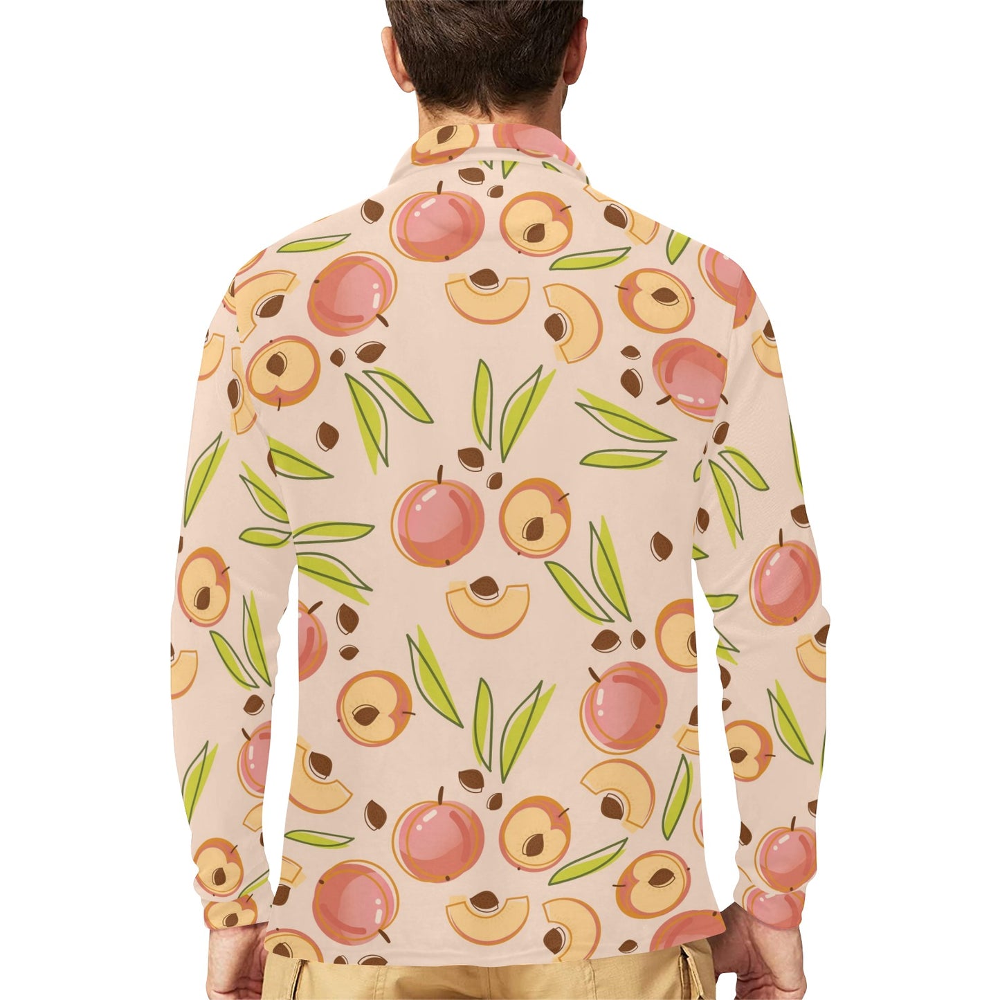 Peach Pattern Print Design A01 Long Sleeve Polo Shirt For Men's