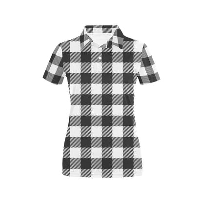 Buffalo check Black white Pattern Print Design 04 Women's Polo Shirt