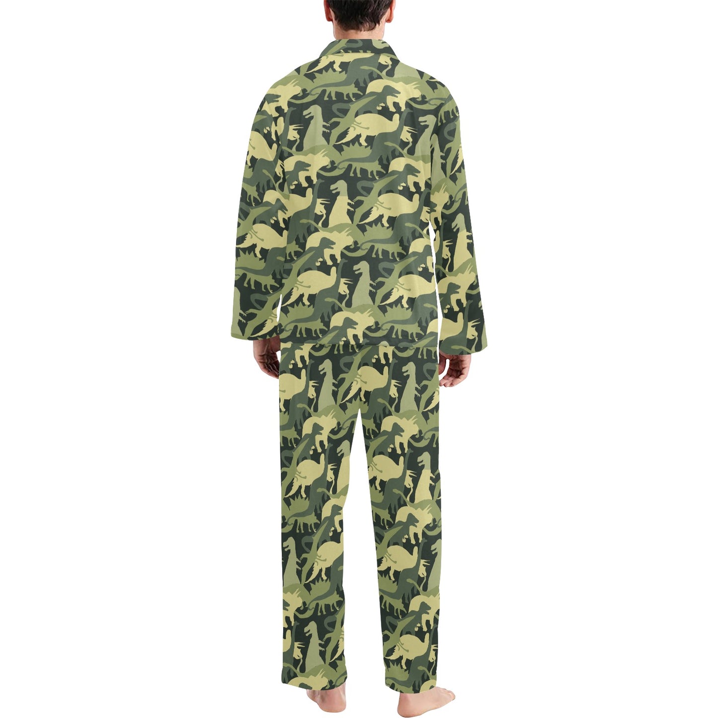 Camouflage Dinosaur Pattern Print Design 03 Men's Long Pajama Set