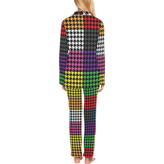 Houndstooth Colorful Pattern Print Design 01 Women's Long Pajama Set